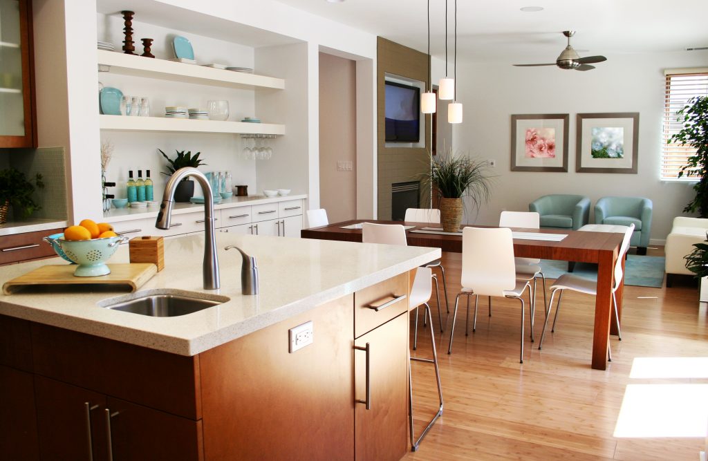 Beautiful sunny kitchen, sitting and dining room