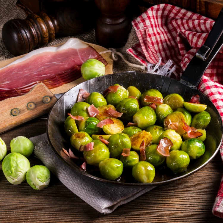 Honey caramelized brussels sprouts with ham