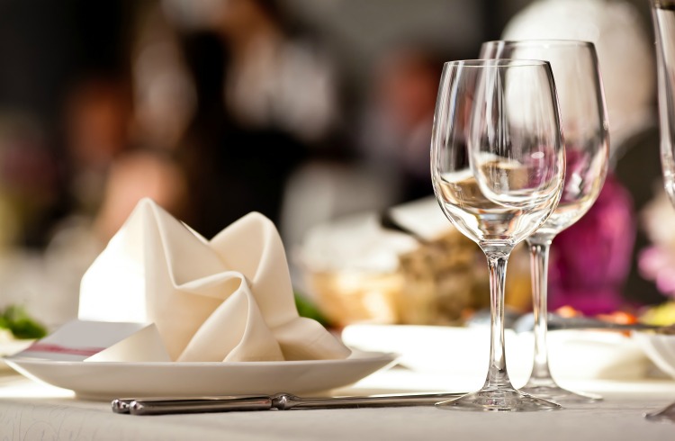 Empty glasses set in restaurant. Part of interior