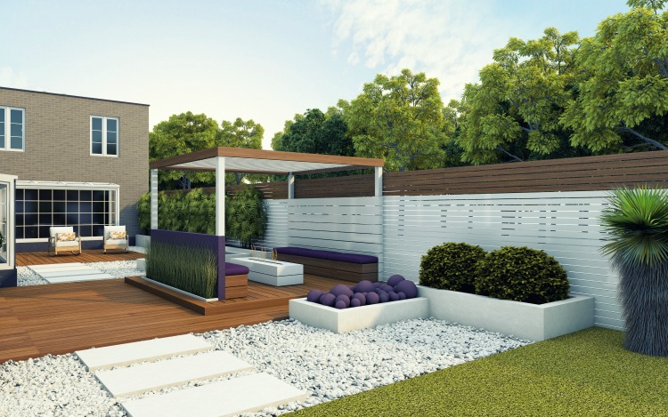 modern back garden of the house