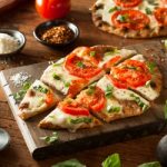 Homemade Margarita Flatbread Pizza with Tomato and Basil